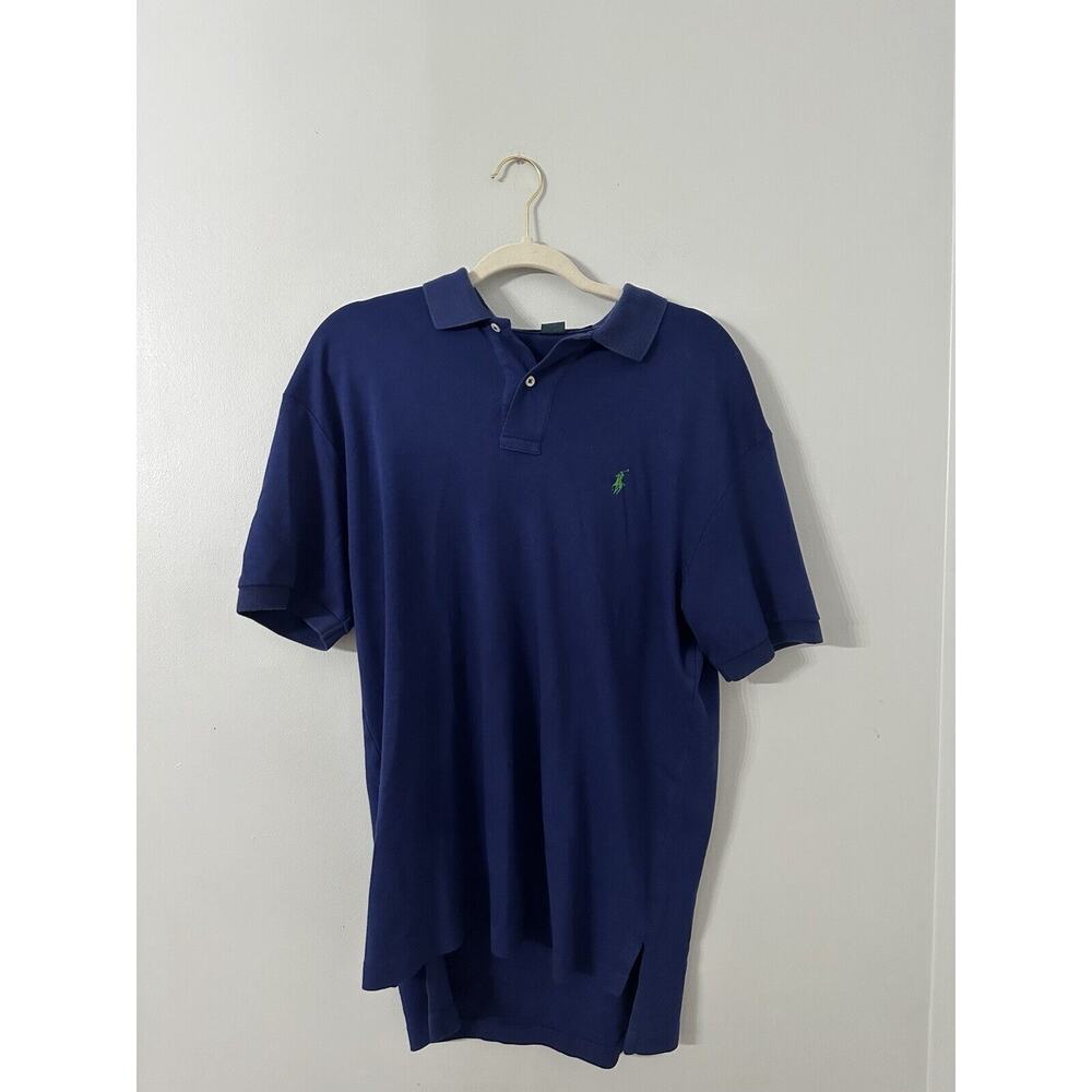 Polo Ralph Lauren Men's Blue Polo Shirt M Green Horse Short Sleeve 100% Cotton